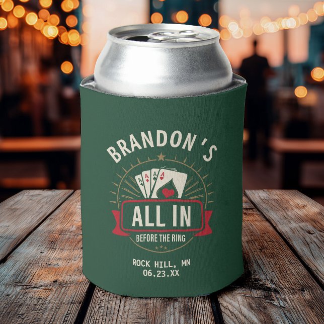 Lucky Green Poker Bachelor Party Custom Name City  Can Cooler (Creator Uploaded)
