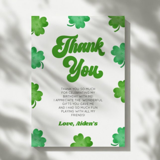 Lucky Green Shamrock Clover Birthday Party Thank You Card (Creator Uploaded)