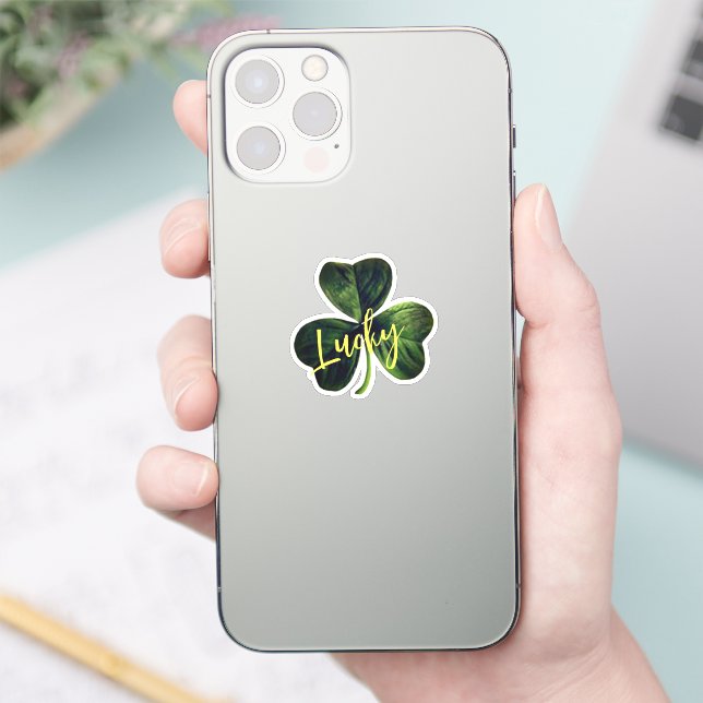 Lucky Green Shamrock Custom-Cut Vinyl Sticker (Phone)