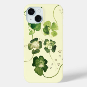 LUCKY GREEN SHAMROCK LADIES WITH HEARTS MONOGRAM iPhone 15 CASE
