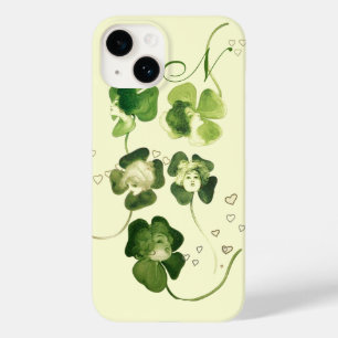 LUCKY GREEN SHAMROCK LADIES WITH HEARTS MONOGRAM Case-Mate iPhone 14 CASE