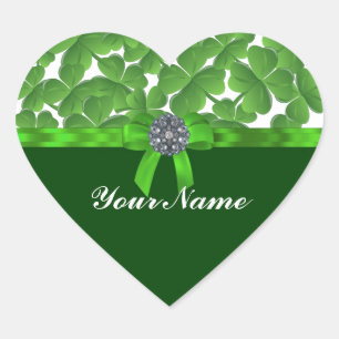 Lucky green shamrock pattern heart sticker