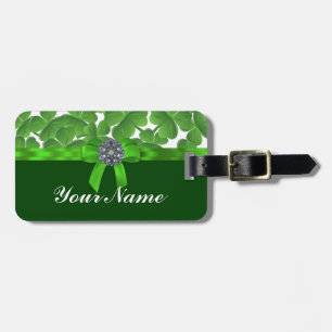 Lucky green shamrock pattern luggage tag