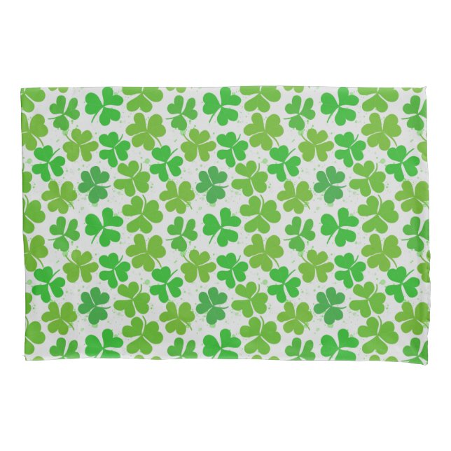 Lucky green Shamrock St Patrick's Day Pillowcase (Front)