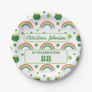 Lucky Green Shamrock St Patricks Day Rainbow Paper Plate