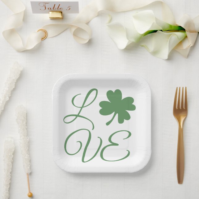 Lucky Green Shamrocks St. Patrick's Day   Paper Plate (Wedding)