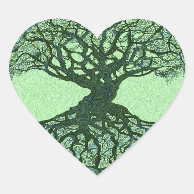 Lucky Green Tree of Life Heart Sticker (Front)