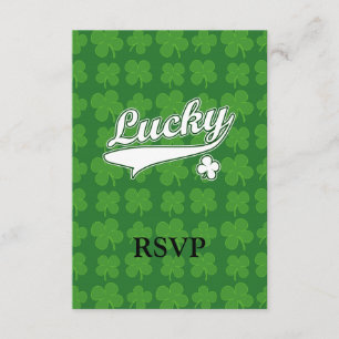 Lucky, Green/White 4 Leaf Clover RSVP Card