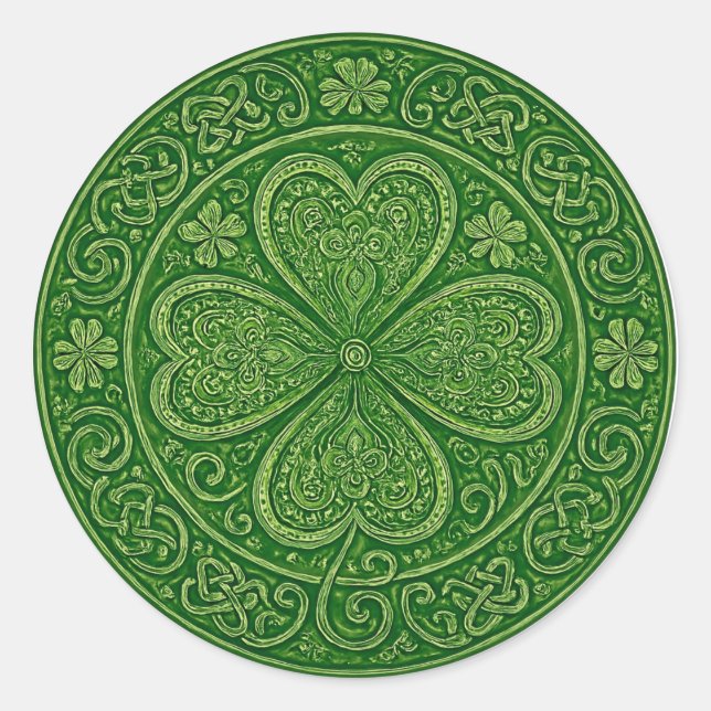 Lucky Harmony: Celtic Four-Leaf Mandala Classic Round Sticker (Front)