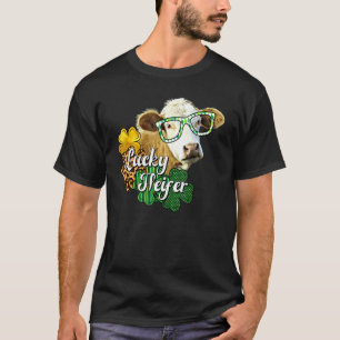 Lucky Heifer Fun Cow Leopard Shamrock Irish St Pat T-Shirt
