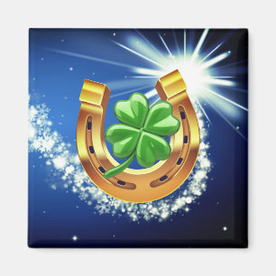 Lucky horseshoe 4 leaf clover shooting star blue magnet