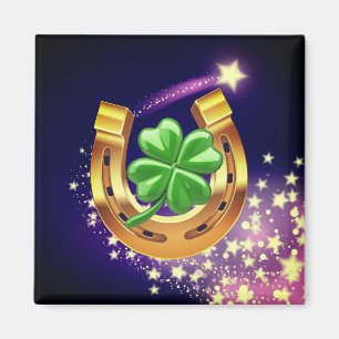 Lucky horseshoe 4 leaf clover shooting star purpl  magnet