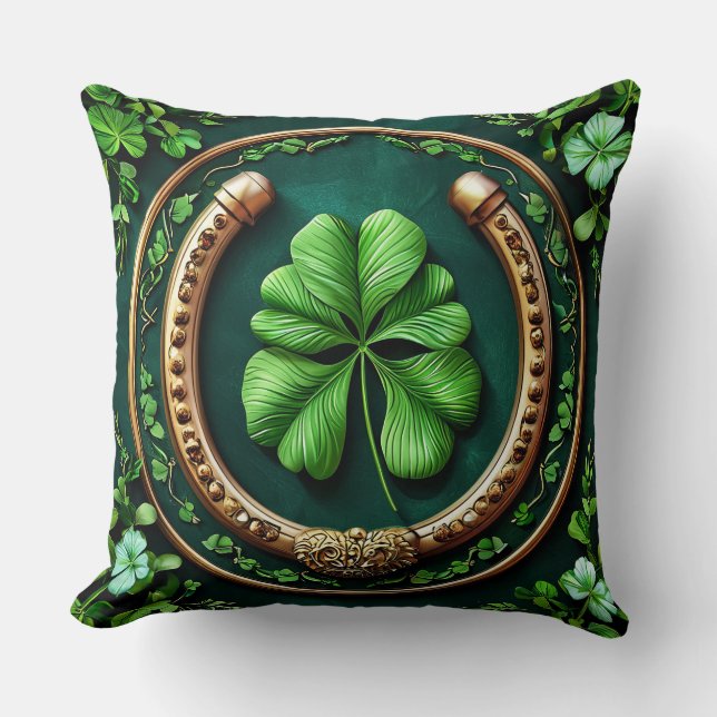 Lucky Horseshoe and Clover Design Cushion (Front)
