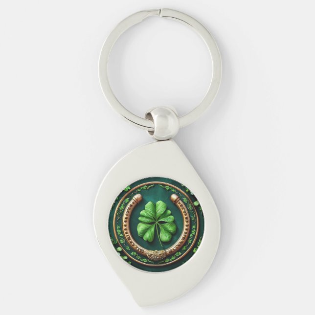Lucky Horseshoe and Clover Design Key Ring (Front)