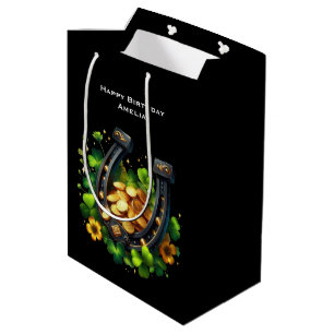 Lucky Horseshoe and Gold Coins Birthday Medium Gift Bag