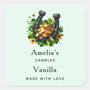 Lucky Horseshoe and Gold Coins Candle Business Square Sticker