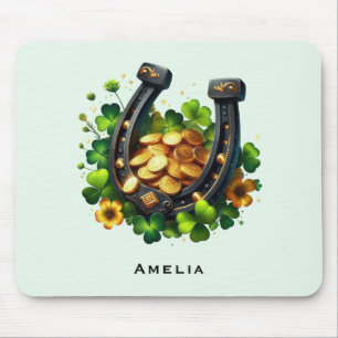 Lucky Horseshoe and Gold Coins St. Patrick's Day Mouse Mat
