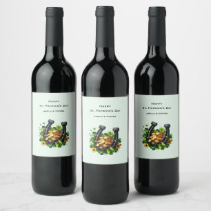 Lucky Horseshoe and Gold Coins St. Patrick's Day Wine Label