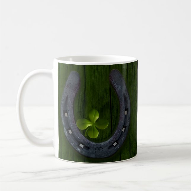Lucky Horseshoe Clover Design Coffee Mug Cup (Left)