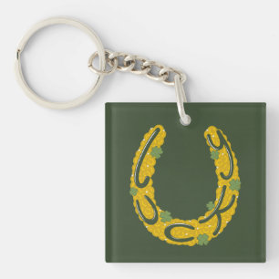 Lucky Horseshoe Covered in Gold Coins and Clovers Key Ring