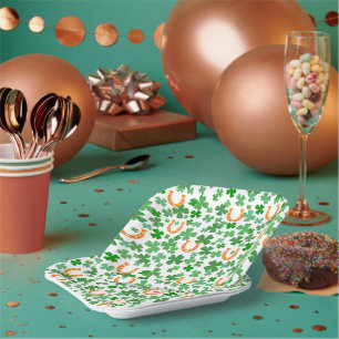 Lucky Horseshoe Four Leaf Clover St Patrick's Day Paper Plate
