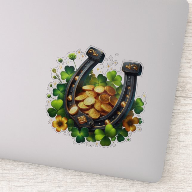 Lucky Horseshoe Gold Coins and Clover (Detail)