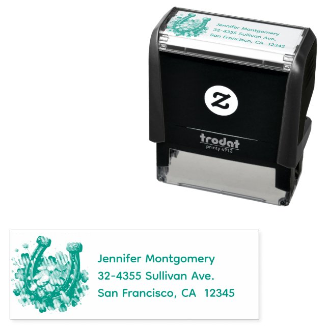 Lucky Horseshoe Gold Coins and Clover Address Self-inking Stamp (In Situ)