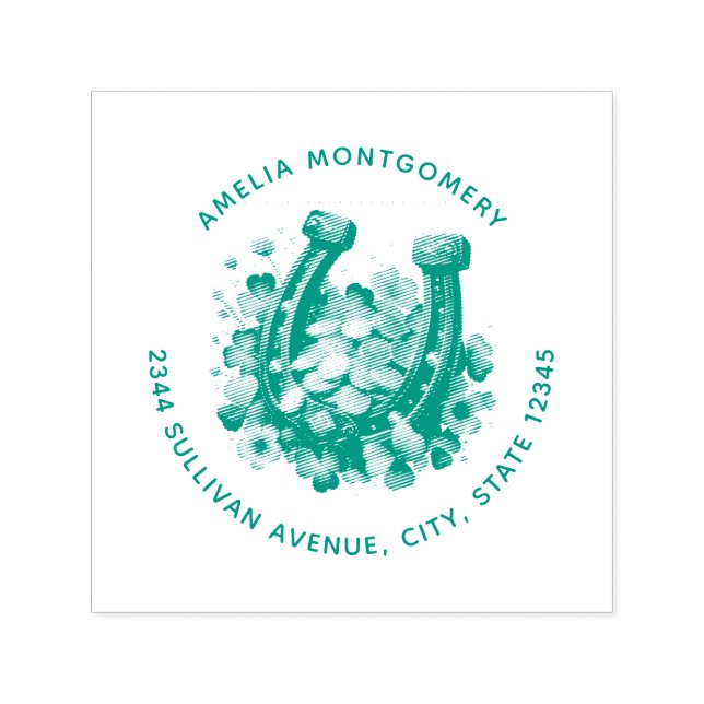 Lucky Horseshoe Gold Coins and Clover Address Self-inking Stamp (Design)