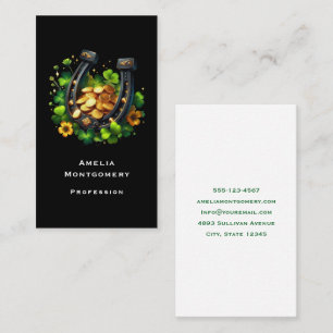 Lucky Horseshoe Gold Coins and Clover Business Card