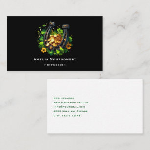 Lucky Horseshoe Gold Coins and Clover Business Card