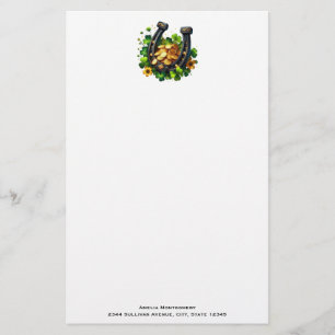 Lucky Horseshoe Gold Coins and Clover Stationery