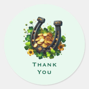 Lucky Horseshoe Gold Coins and Clover Thank You Classic Round Sticker