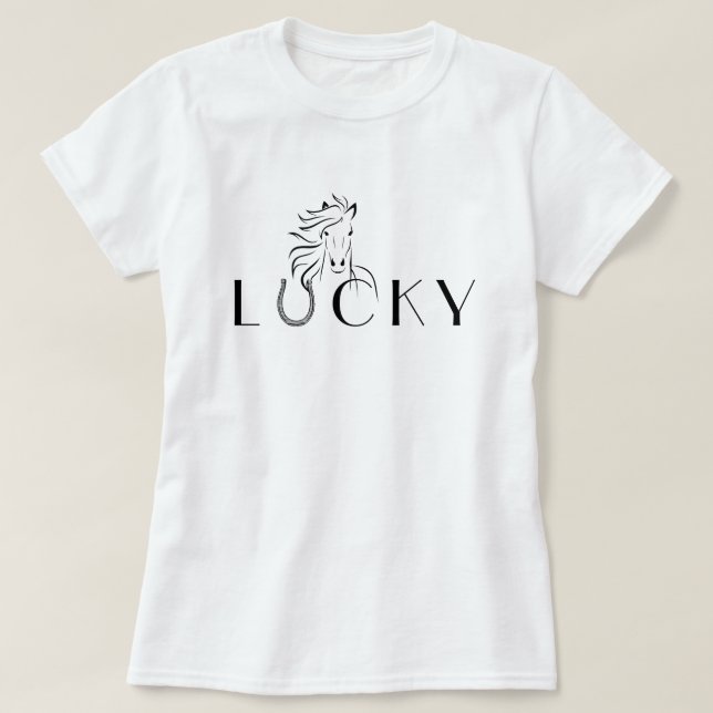 Lucky Horseshoe Horse Equestrian Rider T-Shirt (Design Front)