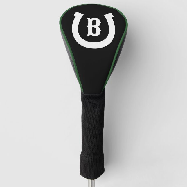 Lucky horseshoe logo custom monogram driver golf head cover (Front)