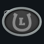 Lucky horseshoe logo custom monogram oval shape  belt buckle<br><div class="desc">Lucky horseshoe logo custom monogram belt buckle. Personalise with text,  lucky number or monogram. Black and white or custom colours. Great for farm or ranch owner,  horse rider,  horse lover,  farmer,  cowboy,  horse owner,  coworker,  dad etc.  Colours can be changed. Oval shape.</div>
