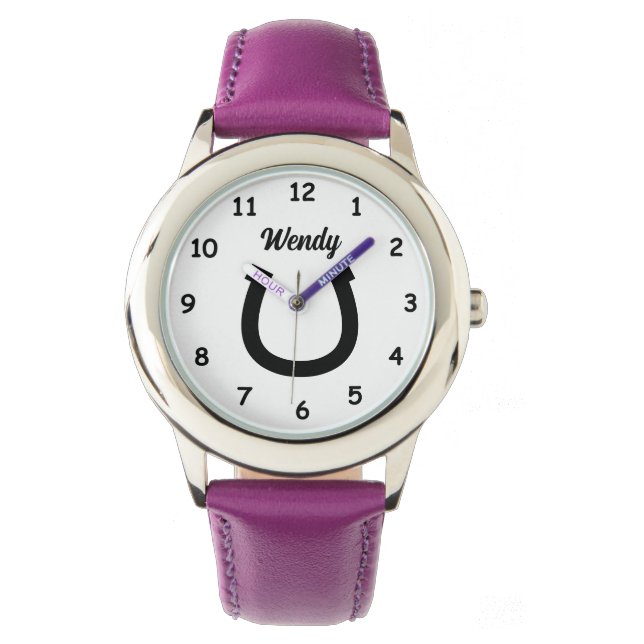 Lucky horseshoe logo custom name girl's watch (Front)