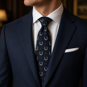 Lucky Horseshoe Midnight Blue Equestrian Tie