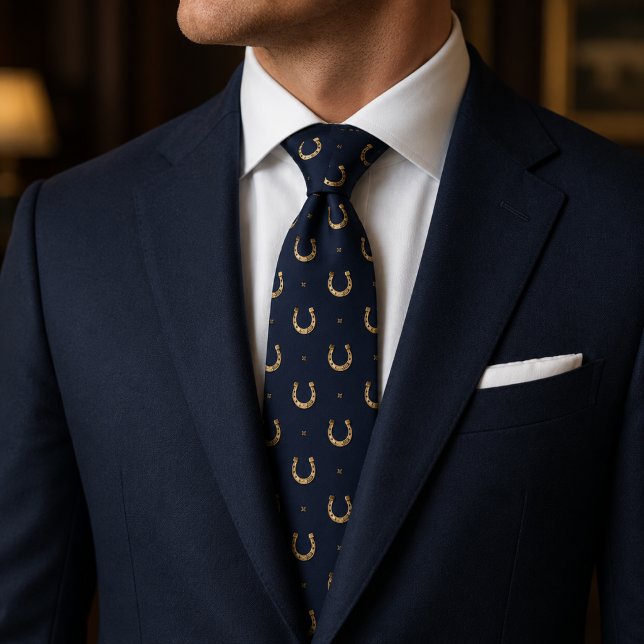 Lucky Horseshoe Midnight Blue Equestrian Tie (Creator Uploaded)
