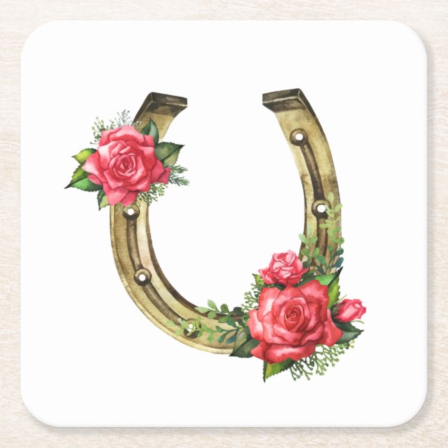 Lucky Horseshoe Napkins Square Paper Coaster (Front)
