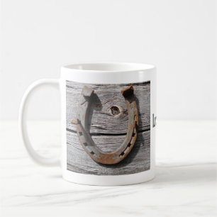 Lucky Horseshoe on Wooden Fence Coffee Mug