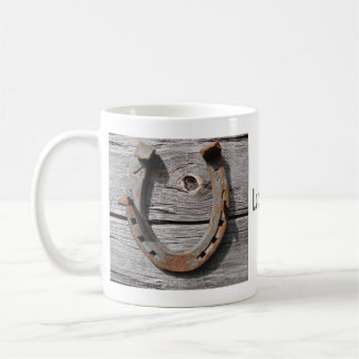 Lucky Horseshoe on Wooden Fence Coffee Mug