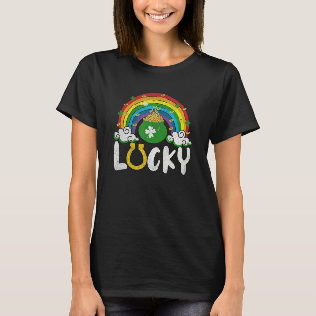 Lucky Horseshoe Rainbow Funny St. Patrick' Day T-Shirt (Front)