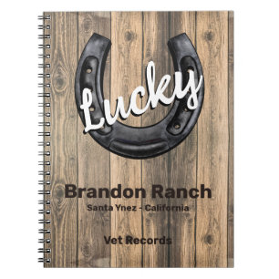 Lucky Horseshoe Rustic Wood Ranch Vet Records Notebook