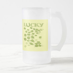 Lucky HorseShoe Shamrocks Frosted Glass Beer Mug