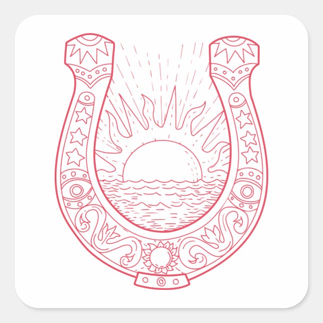 Lucky Horseshoe Sunset Ocean Square Sticker (Front)