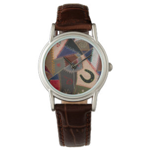 Lucky Horseshoe Vintage Patchwork Crazy Quilt Watch