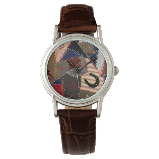 Lucky Horseshoe Vintage Patchwork Crazy Quilt Watch (Front)