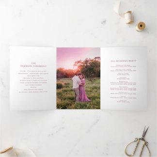 Lucky Horseshoe Wedding Program pink ribbon photo Tri-Fold Programme