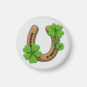 Lucky Horseshoe With Green Shamrocks Magnet