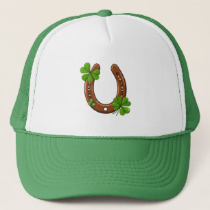 Lucky Horseshoe With Green Shamrocks Trucker Hat